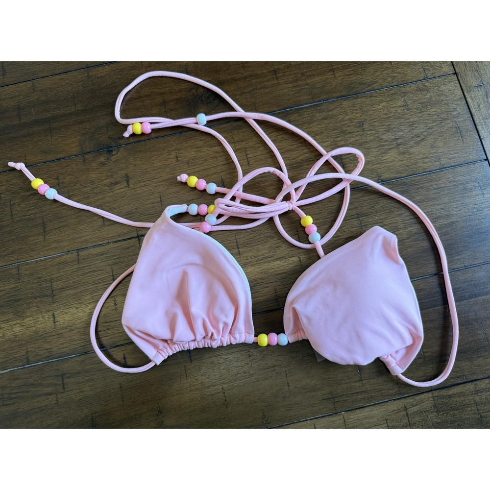 Pink Size Medium Bikini tie‎ Top with beads